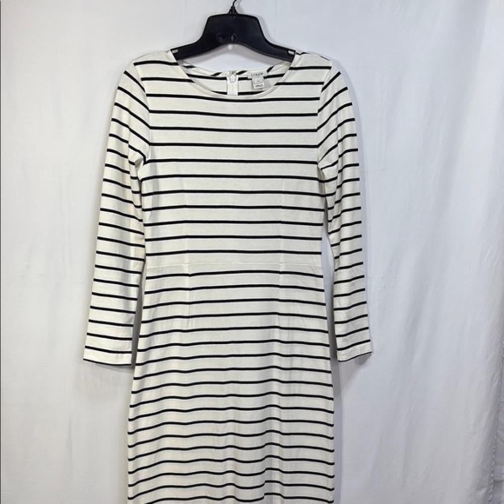 🍓 J.Crew Black and cream knit Striped long sleeve round neck Maxi Dress